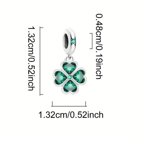Elegant Silver and Four Leaf Green Clover Charm Pendant - Picture 3 of 4